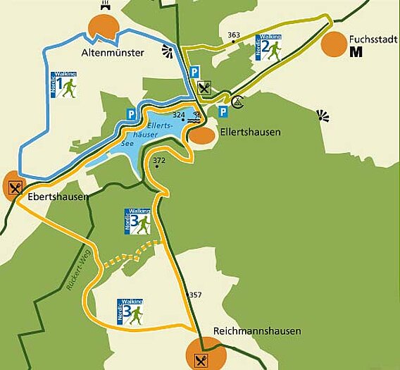 Karte mit Nordic Walking Wegen